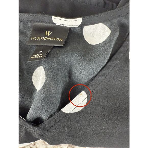 Worthington Sz M Black Polka Dot Flutter Sleeve Blouse Lightweight Semi-Sheer - Picture 9 of 10